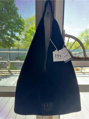 Haute Hippie Black Triangle Suede Hobo bag. 100% Genuine suede. Perfect For Fall
